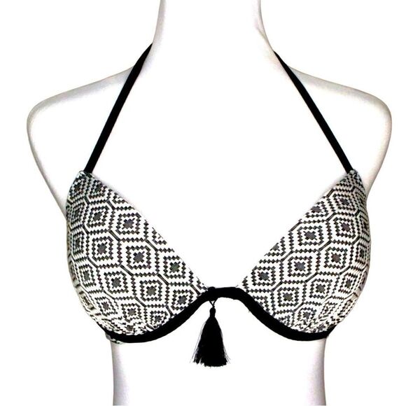 Shade & Shore Black White Geometric Lightly Padded Bra Bikini Swim Top 34C Beach - Picture 1 of 6